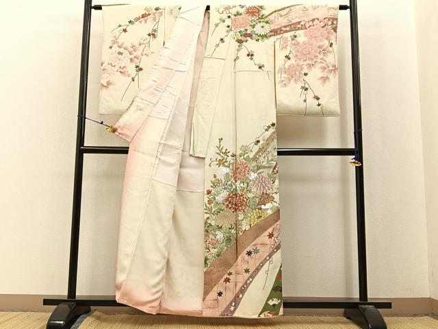 平和屋着物■訪問着　草花文　金銀彩　正絹　逸品　BAAX6607hj