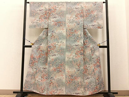 平和屋着物■上質な小紋　流水草花文　暈し染め　正絹　逸品　BAAX6609hj