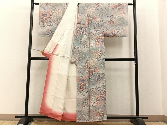 平和屋着物■上質な小紋　流水草花文　暈し染め　正絹　逸品　BAAX6609hj