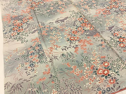 平和屋着物■上質な小紋　流水草花文　暈し染め　正絹　逸品　BAAX6609hj