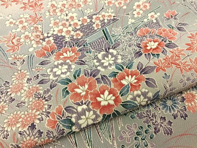 平和屋着物■上質な小紋　流水草花文　暈し染め　正絹　逸品　BAAX6609hj