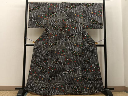 平和屋着物■上質な小紋　絞り　有職花文　黒地　正絹　逸品　BAAX6611hj