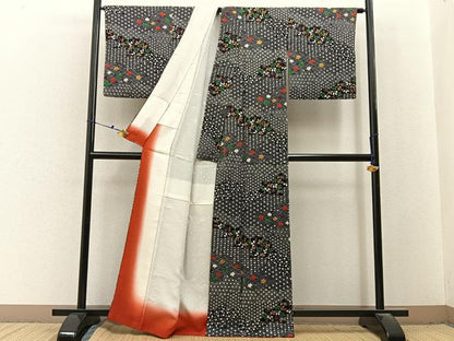 平和屋着物■上質な小紋　絞り　有職花文　黒地　正絹　逸品　BAAX6611hj