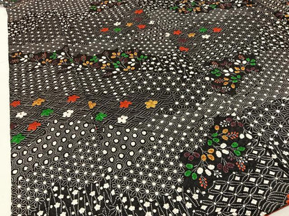 平和屋着物■上質な小紋　絞り　有職花文　黒地　正絹　逸品　BAAX6611hj