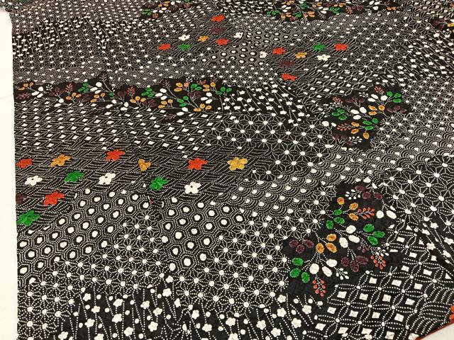 平和屋着物■上質な小紋　絞り　有職花文　黒地　正絹　逸品　BAAX6611hj