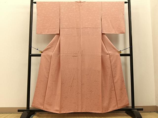 平和屋着物■上質な色無地　花菱地紋　赤香色　正絹　逸品　BAAX6612hj