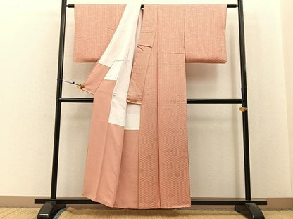 平和屋着物■上質な色無地　花菱地紋　赤香色　正絹　逸品　BAAX6612hj
