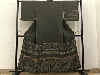 平和屋着物■訪問着　横段草花文　金彩　正絹　逸品　BAAX6619hj