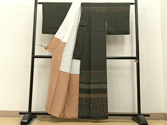 平和屋着物■訪問着　横段草花文　金彩　正絹　逸品　BAAX6619hj