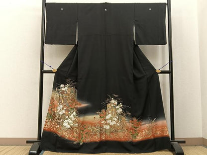 平和屋着物■豪華黒留袖　御所車花文　暈し染め　金銀彩　正絹　逸品　BAAX6620hj