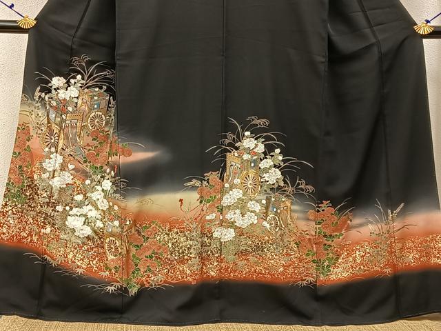 平和屋着物■豪華黒留袖　御所車花文　暈し染め　金銀彩　正絹　逸品　BAAX6620hj