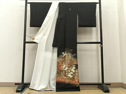平和屋着物■豪華黒留袖　御所車花文　暈し染め　金銀彩　正絹　逸品　BAAX6620hj