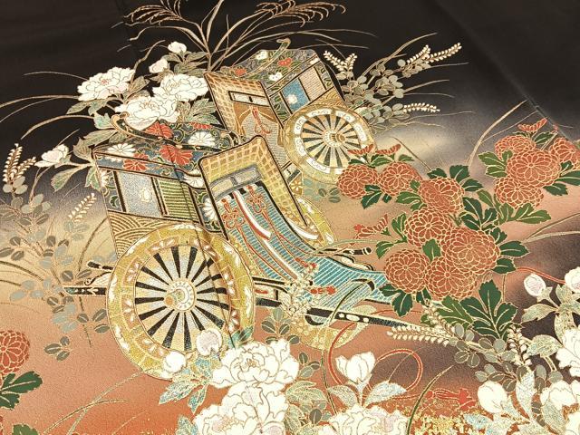 平和屋着物■豪華黒留袖　御所車花文　暈し染め　金銀彩　正絹　逸品　BAAX6620hj