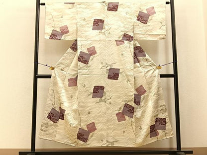 平和屋着物■上質な小紋　破れ色紙草葉文　金彩　正絹　逸品　BAAX6625hj
