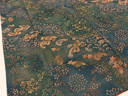 平和屋着物■上質な小紋　片輪車花文　暈し染め　鬼しぼ縮緬　正絹　逸品　BAAX6630hj