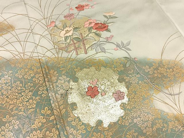 平和屋着物■訪問着　刺繍　雪輪花文　暈し染め　金彩　正絹　逸品　BAAX6633hj