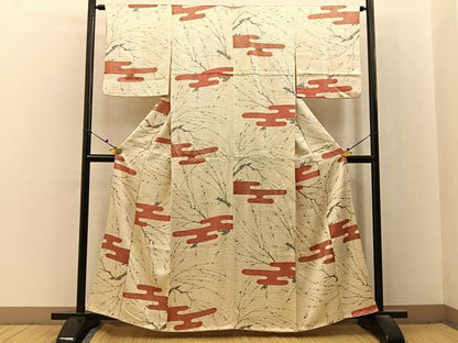 平和屋着物■上質な小紋　エ霞枝花文　金彩　正絹　逸品　BAAX6635hj