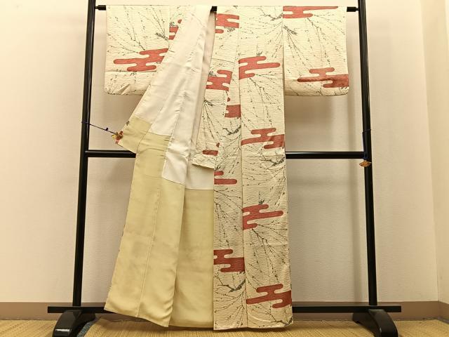 平和屋着物■上質な小紋　エ霞枝花文　金彩　正絹　逸品　BAAX6635hj