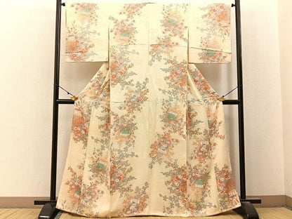平和屋着物■上質な小紋　几帳枝花文　暈し染め　正絹　逸品　BAAX6641hj