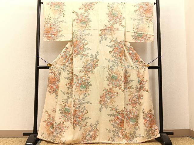 平和屋着物■上質な小紋　几帳枝花文　暈し染め　正絹　逸品　BAAX6641hj