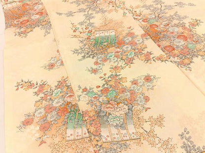 平和屋着物■上質な小紋　几帳枝花文　暈し染め　正絹　逸品　BAAX6641hj