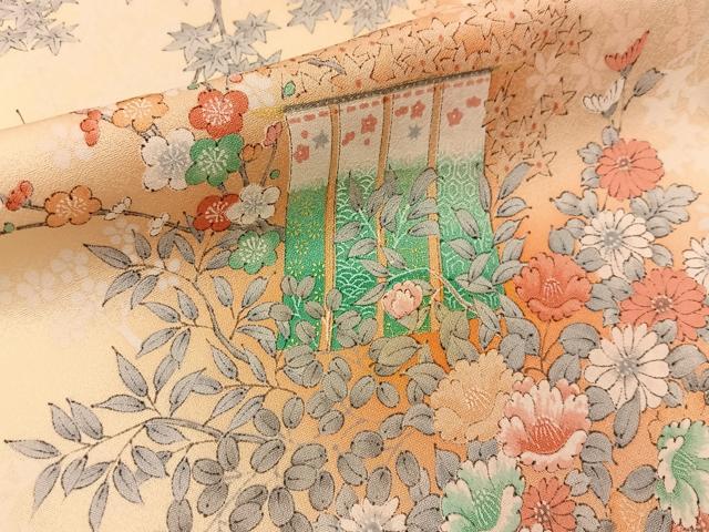 平和屋着物■上質な小紋　几帳枝花文　暈し染め　正絹　逸品　BAAX6641hj