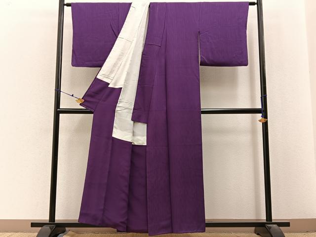 平和屋着物■上質な色無地　立涌地紋　蒲葡色　正絹　逸品　BAAX6643hj