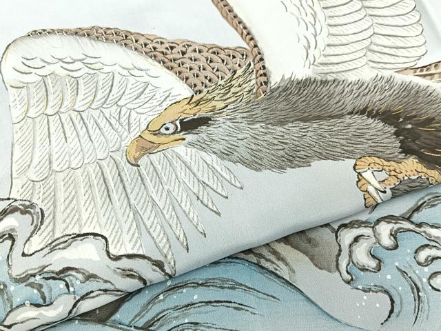 平和屋着物□男性 長襦袢 袷 手描き 絞り 鷹 暈し染め 正絹 逸品