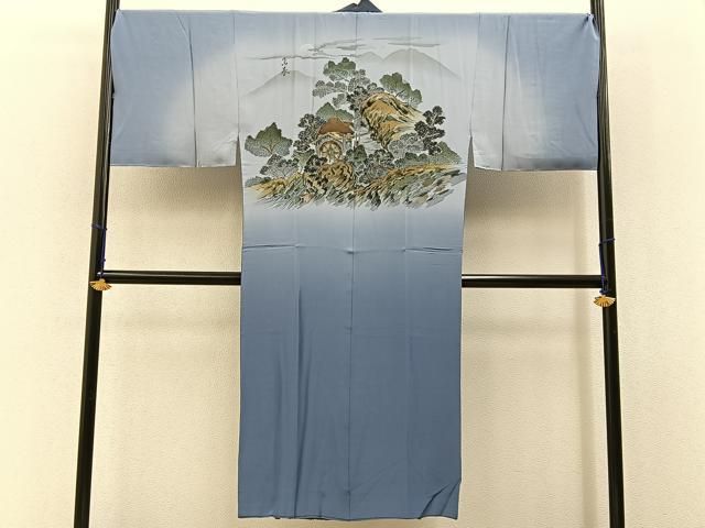 平和屋着物■男性　長襦袢　袷　手描き　御所解文　暈し染め　正絹　逸品　BAAX6650hj