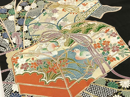 平和屋着物■豪華黒留袖　駒刺繍　束ね熨斗文箱花鳥文　金彩　正絹　逸品　BAAX6651hj