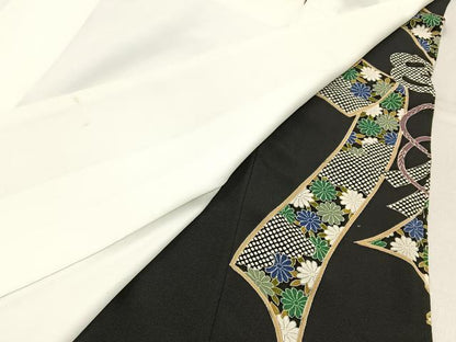 平和屋着物■豪華黒留袖　駒刺繍　束ね熨斗文箱花鳥文　金彩　正絹　逸品　BAAX6651hj