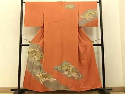 平和屋着物■訪問着　松竹梅　扇面草花文　暈し染め　金彩　正絹　逸品　BAAX6654hj