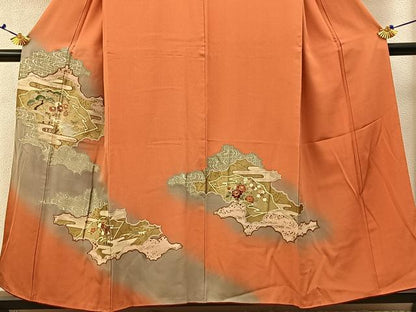 平和屋着物■訪問着　松竹梅　扇面草花文　暈し染め　金彩　正絹　逸品　BAAX6654hj