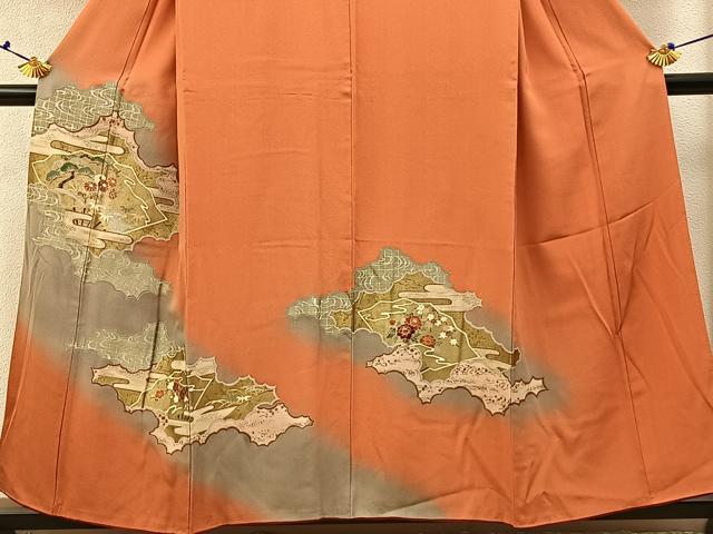 平和屋着物■訪問着　松竹梅　扇面草花文　暈し染め　金彩　正絹　逸品　BAAX6654hj