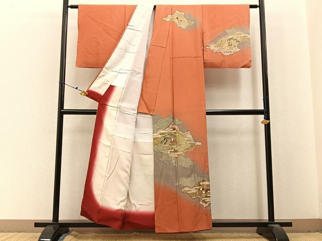 平和屋着物■訪問着　松竹梅　扇面草花文　暈し染め　金彩　正絹　逸品　BAAX6654hj