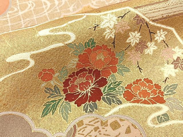 平和屋着物■訪問着　松竹梅　扇面草花文　暈し染め　金彩　正絹　逸品　BAAX6654hj