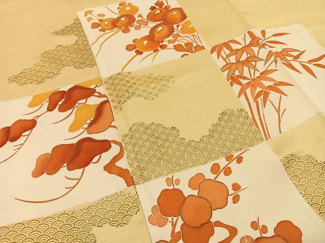平和屋着物■訪問着　刺繍　松竹梅　万寿菊　金彩　正絹　逸品　BAAX6655hj