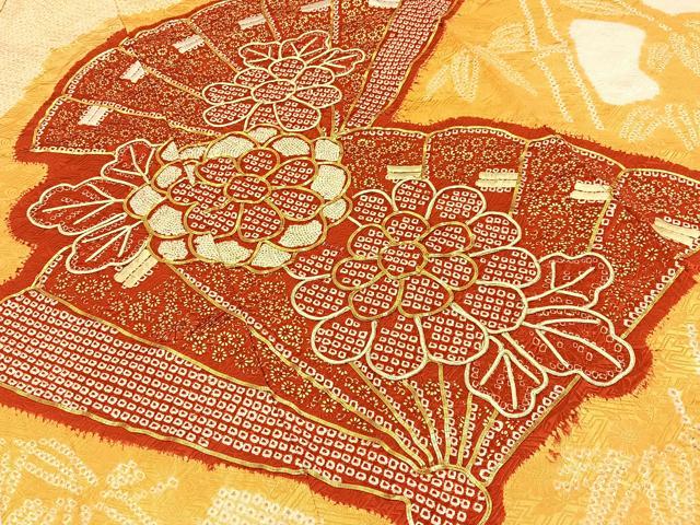 平和屋着物■豪華振袖　駒刺繍　絞り　檜扇菊文　正絹　逸品　BAAX6658hj