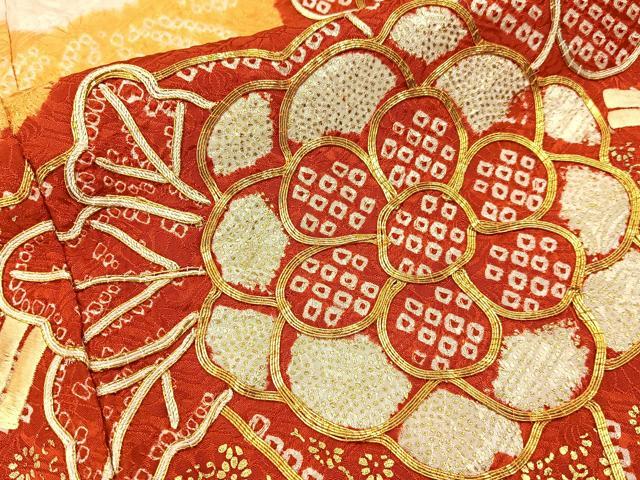 平和屋着物■豪華振袖　駒刺繍　絞り　檜扇菊文　正絹　逸品　BAAX6658hj