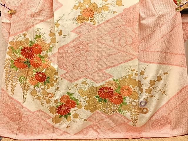 平和屋着物■豪華振袖　駒刺繍　絞り　花筏　金彩　正絹　逸品　BAAX6660hj