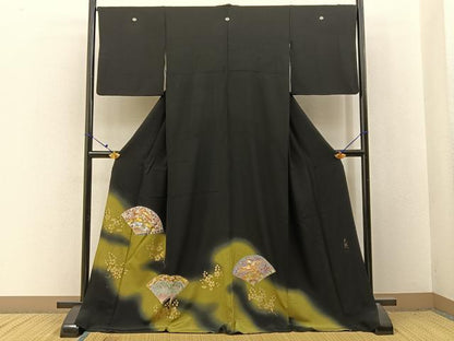 平和屋着物■豪華黒留袖　作家物　鳳凰扇面花文　暈し染め　金彩　ロング丈　正絹　逸品　BAAX6661hj