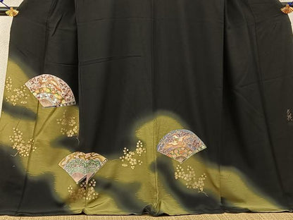 平和屋着物■豪華黒留袖　作家物　鳳凰扇面花文　暈し染め　金彩　ロング丈　正絹　逸品　BAAX6661hj