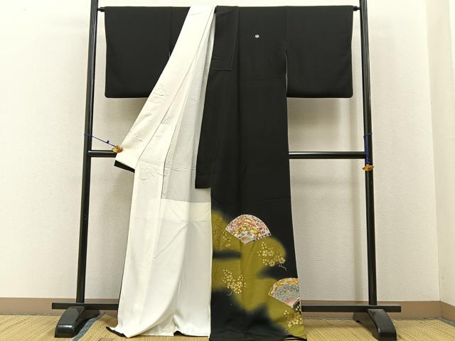 平和屋着物■豪華黒留袖　作家物　鳳凰扇面花文　暈し染め　金彩　ロング丈　正絹　逸品　BAAX6661hj