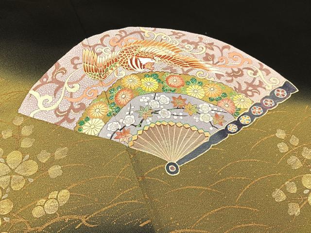 平和屋着物■豪華黒留袖　作家物　鳳凰扇面花文　暈し染め　金彩　ロング丈　正絹　逸品　BAAX6661hj