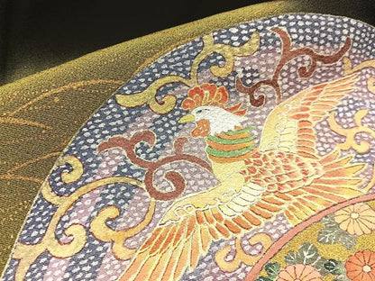 平和屋着物■豪華黒留袖　作家物　鳳凰扇面花文　暈し染め　金彩　ロング丈　正絹　逸品　BAAX6661hj