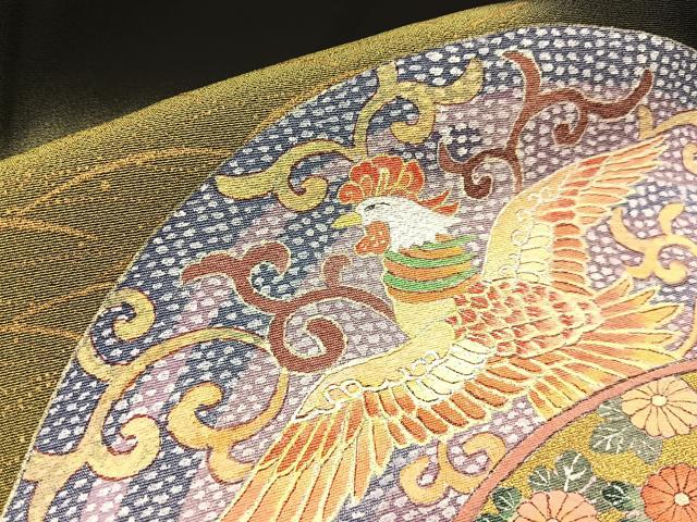 平和屋着物■豪華黒留袖　作家物　鳳凰扇面花文　暈し染め　金彩　ロング丈　正絹　逸品　BAAX6661hj