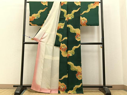平和屋着物●上質な小紋　地紋起こし　御所車文　正絹　逸品　BAAX6662hj