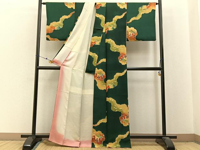 平和屋着物●上質な小紋　地紋起こし　御所車文　正絹　逸品　BAAX6662hj