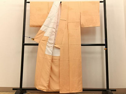 平和屋着物■上質な色無地　鏡裏地紋　杏色　正絹　逸品　BAAX6663hj