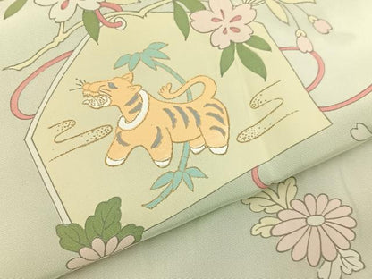 平和屋着物■長襦袢　無双仕立て　絵馬に虎　金彩　正絹　逸品　BAAX6664hj
